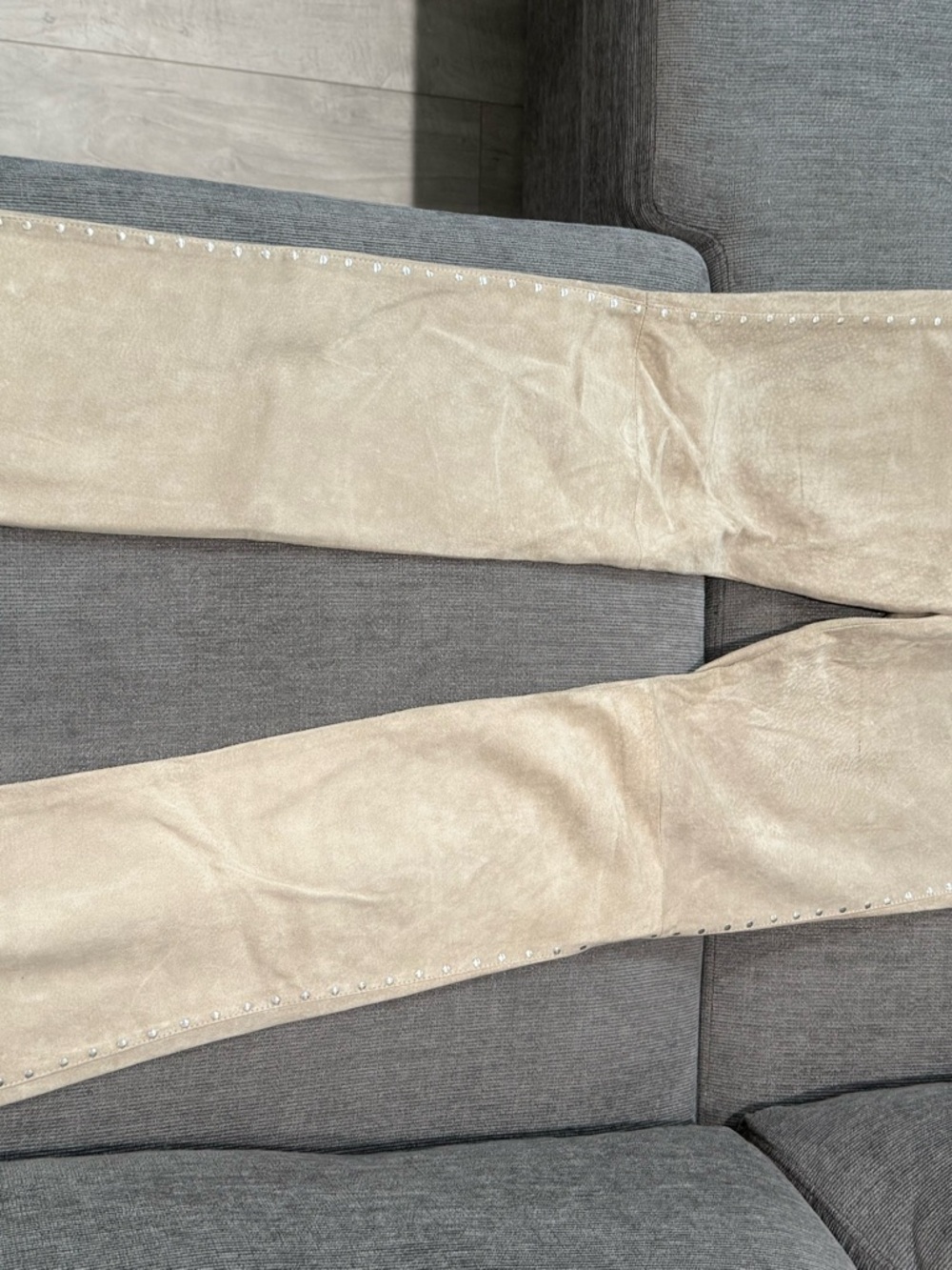 BCBGMaxAzria Beige Skinny Jeans with Stud Trim
